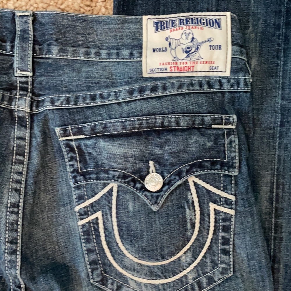 True Religion distressed straight leg jeans 38x34